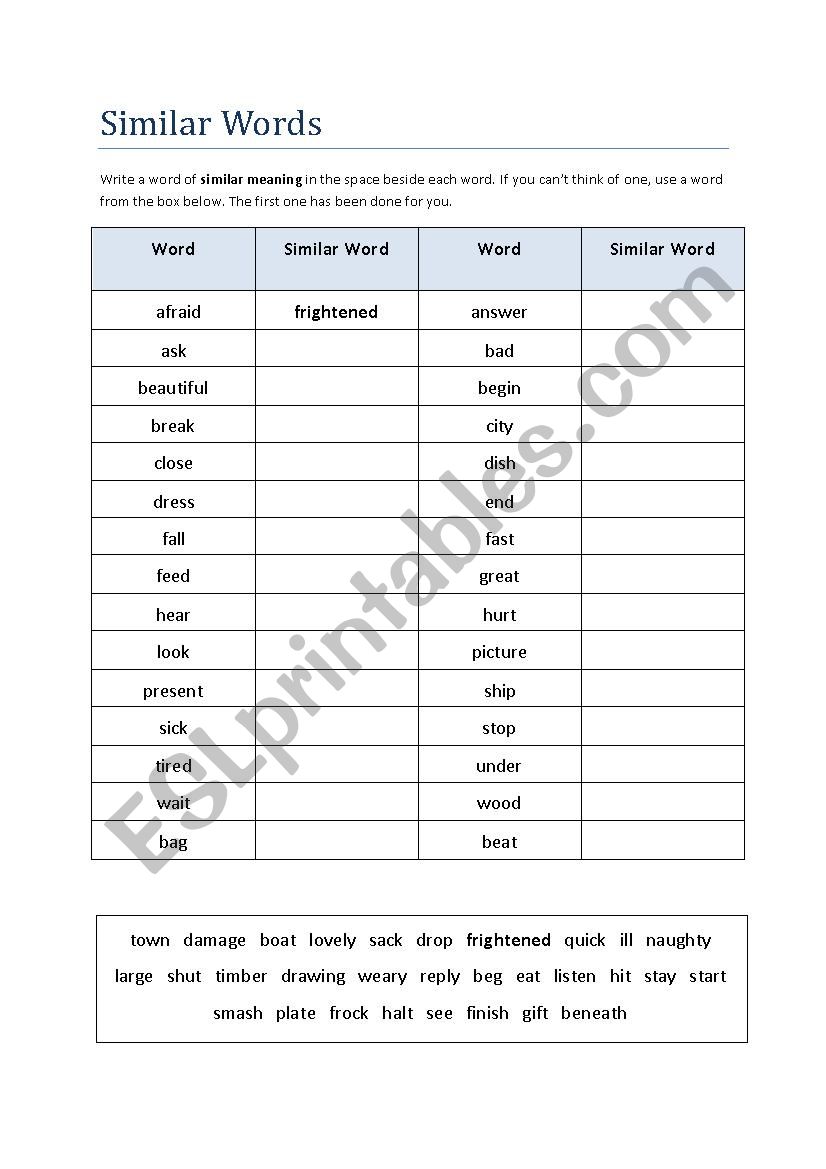 Similar Words ESL Worksheet By Apodo