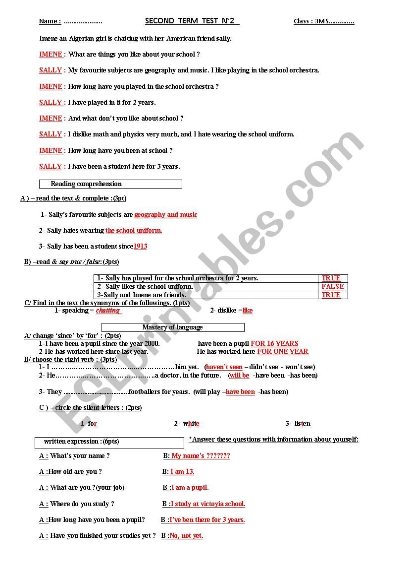 TERM TEST worksheet