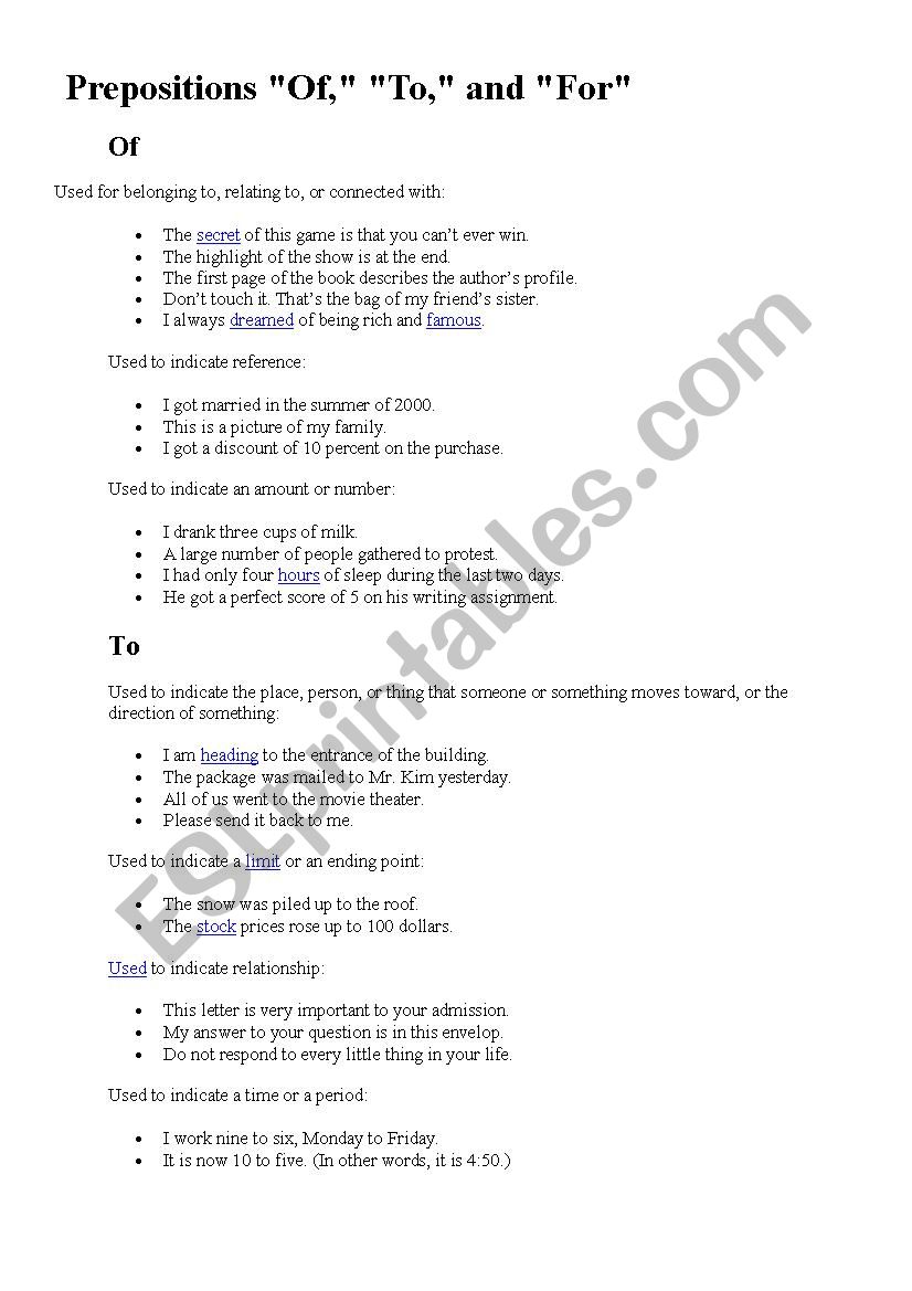 preposition worksheet