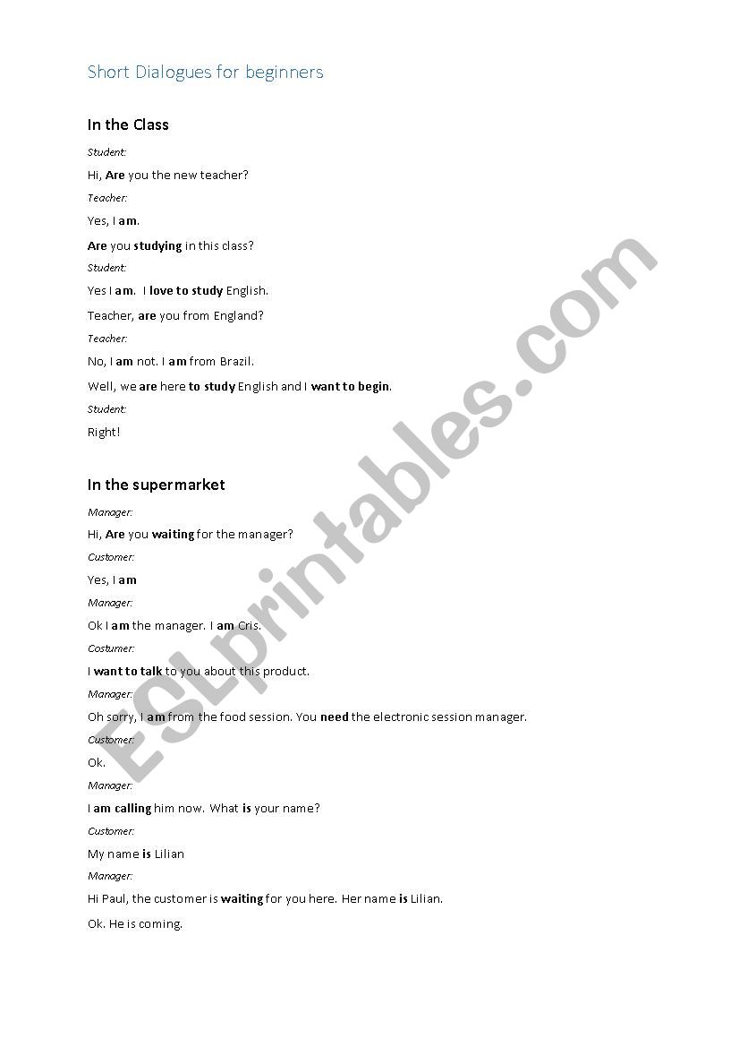 Short Dialogues worksheet