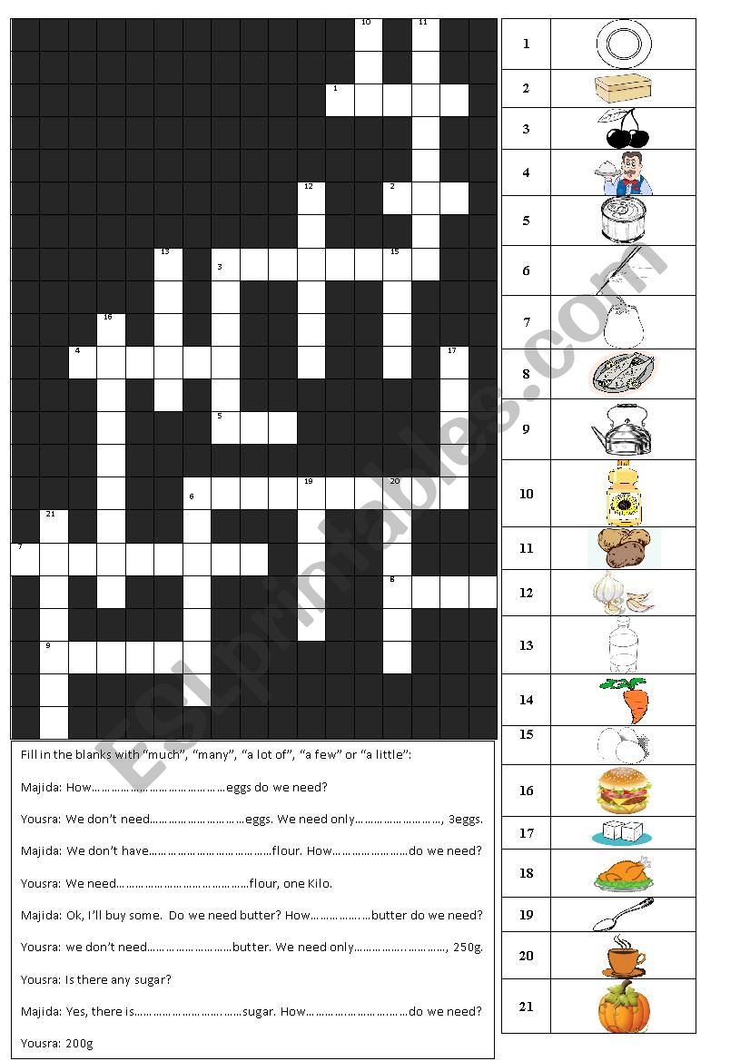 Crossword: food vocabulary worksheet