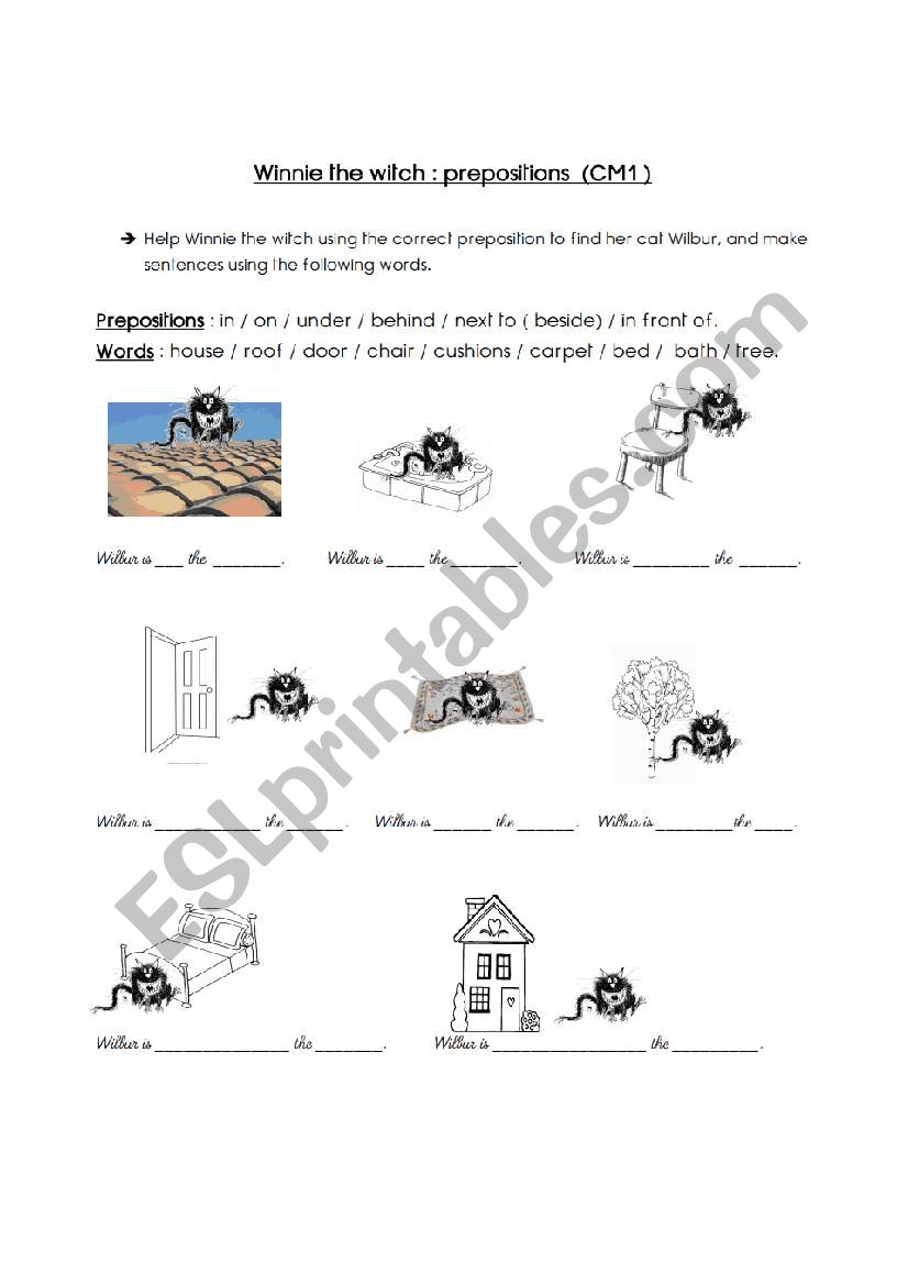 Prepositions with Winnie worksheet