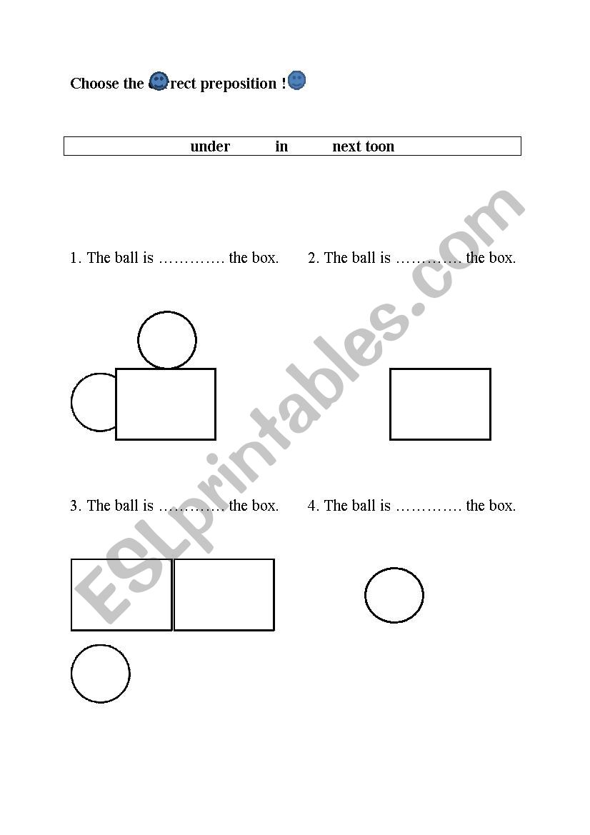 Prepositions (in, on, under, next to)