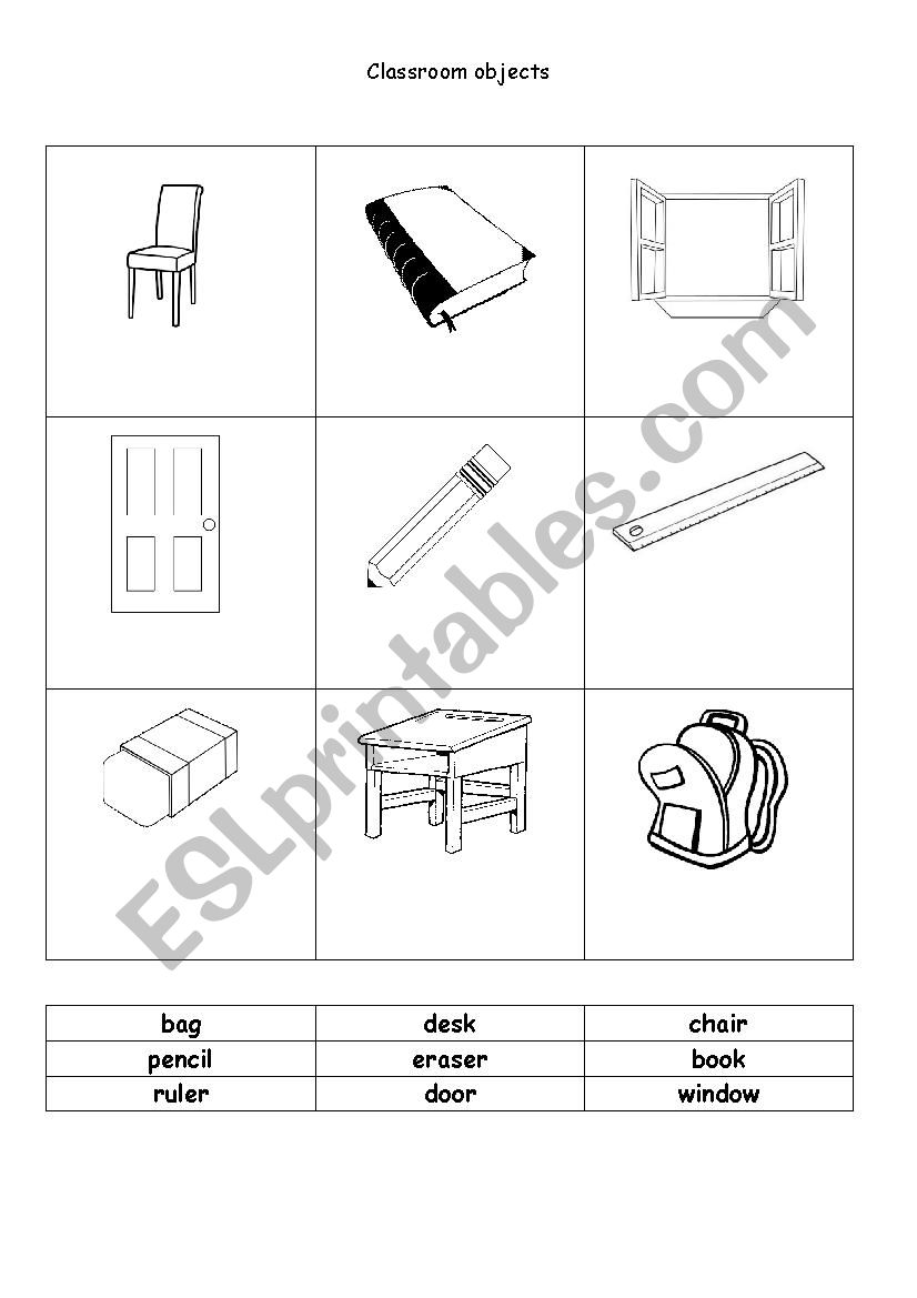 Classroom objects - ESL worksheet by KatyBerkhoffLeal