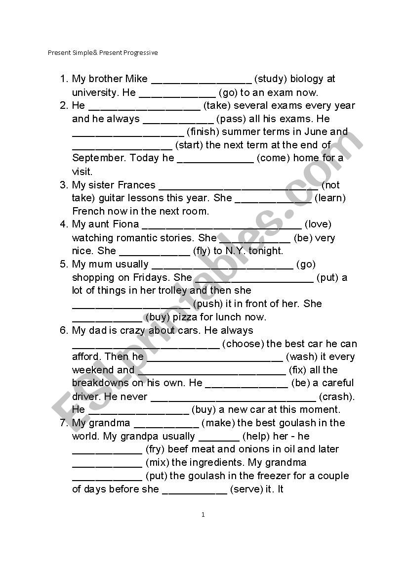 Present Simple Present Continuous - ESL worksheet by limorgut1