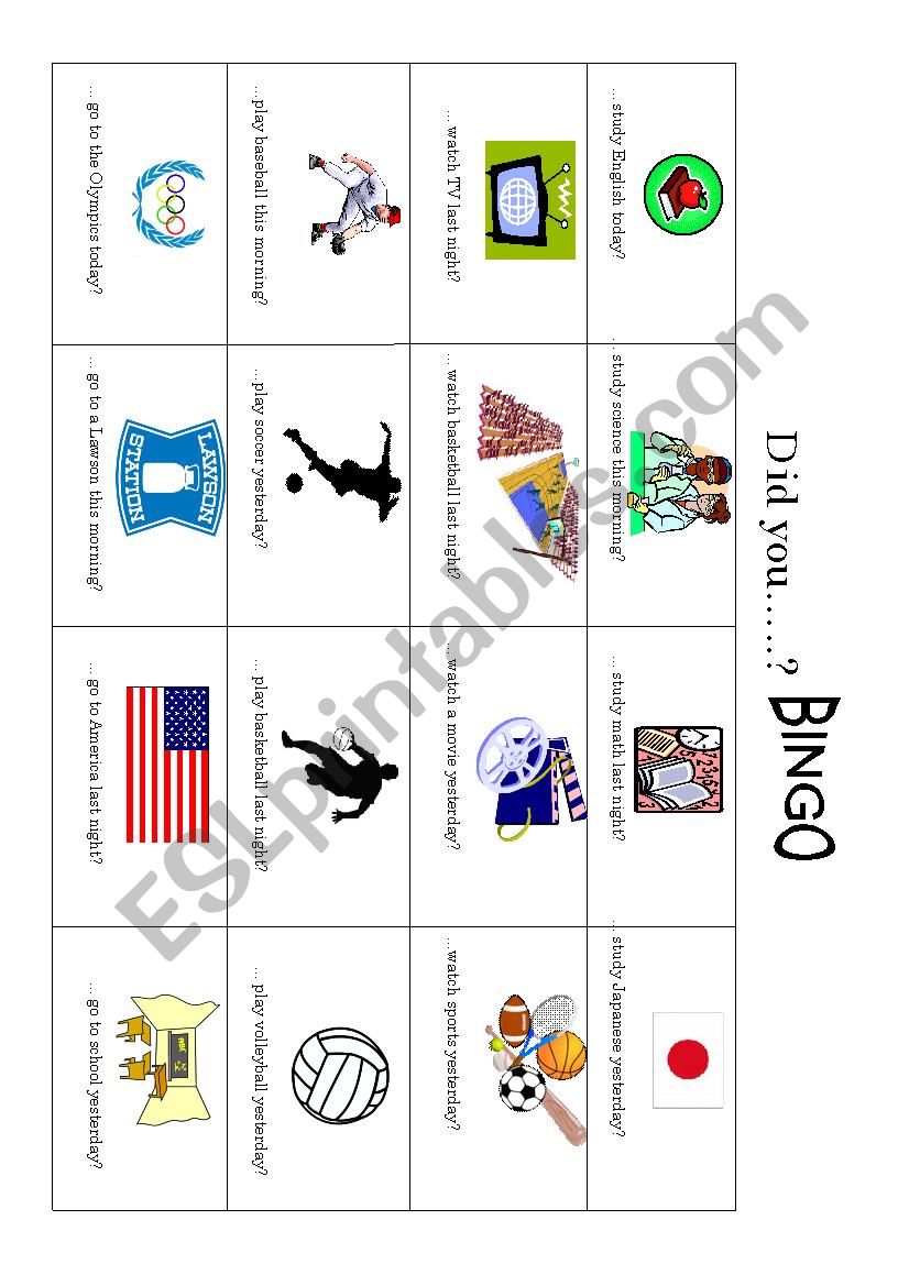 Did you RPS Bingo. worksheet