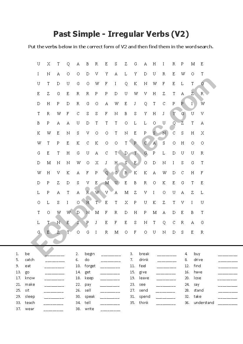 Past Simple Word Search ESL Worksheet By Hilaron