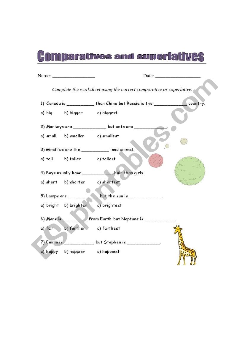 Comparative and Superlative worksheet