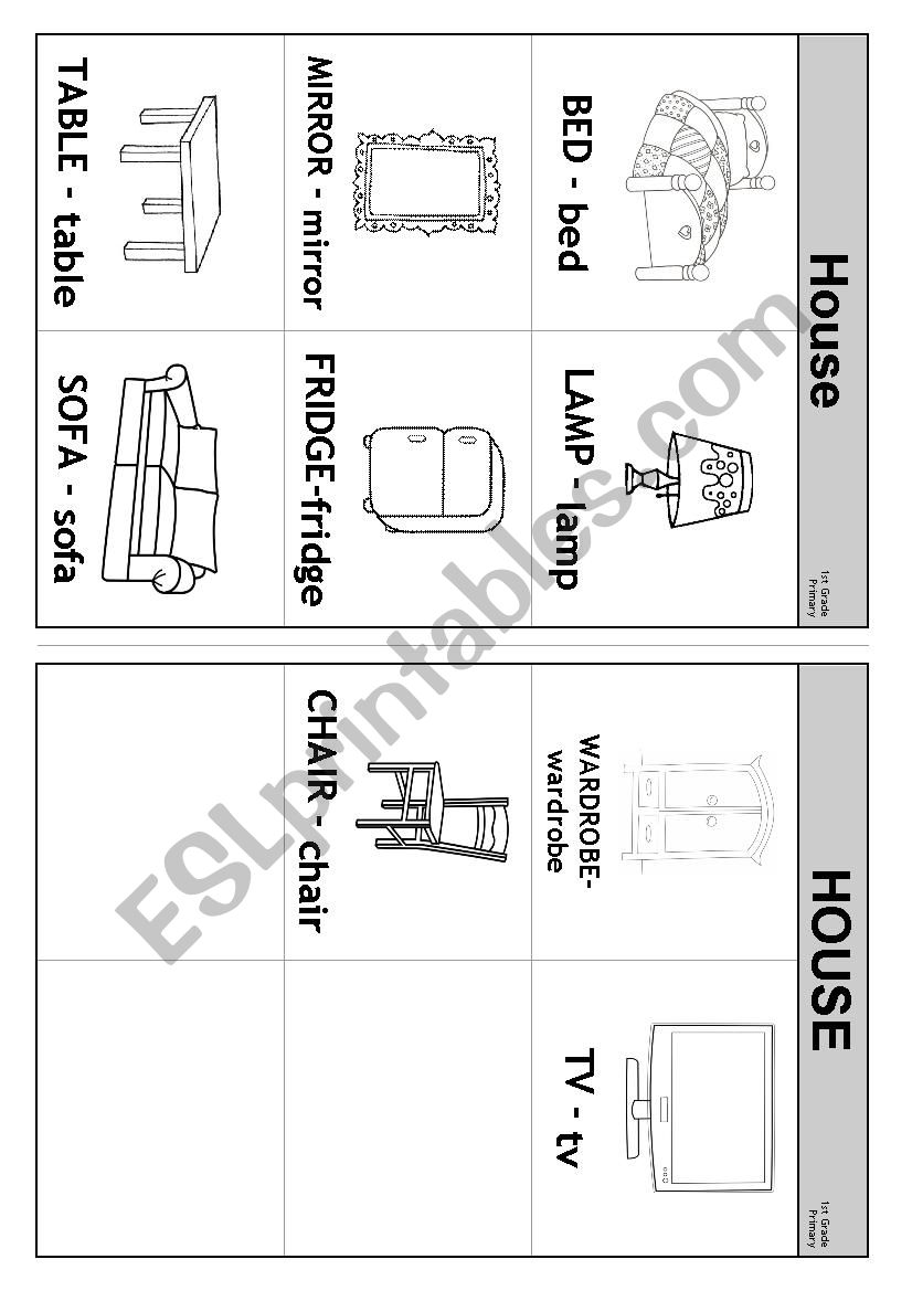 Objects in a house Flashcards - ESL worksheet by piedadrosell