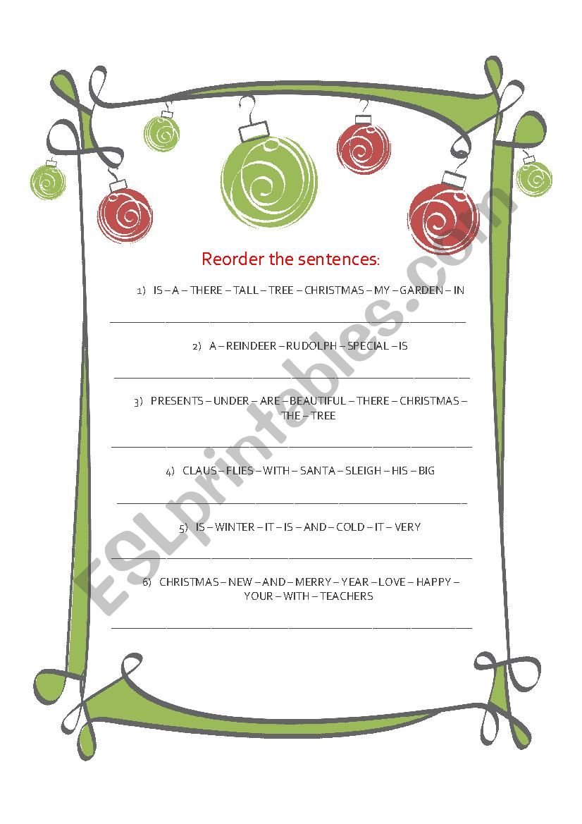 Christmas homework worksheet