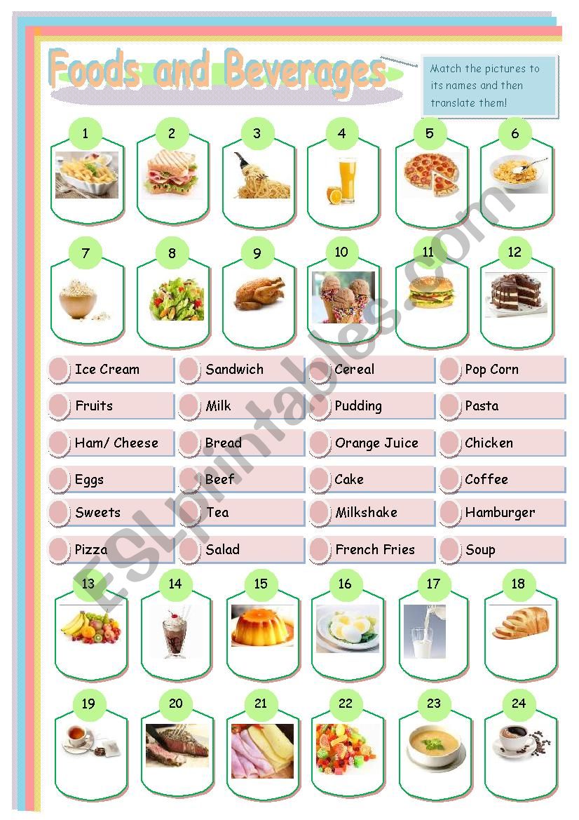 Food and Beverage matching pictures