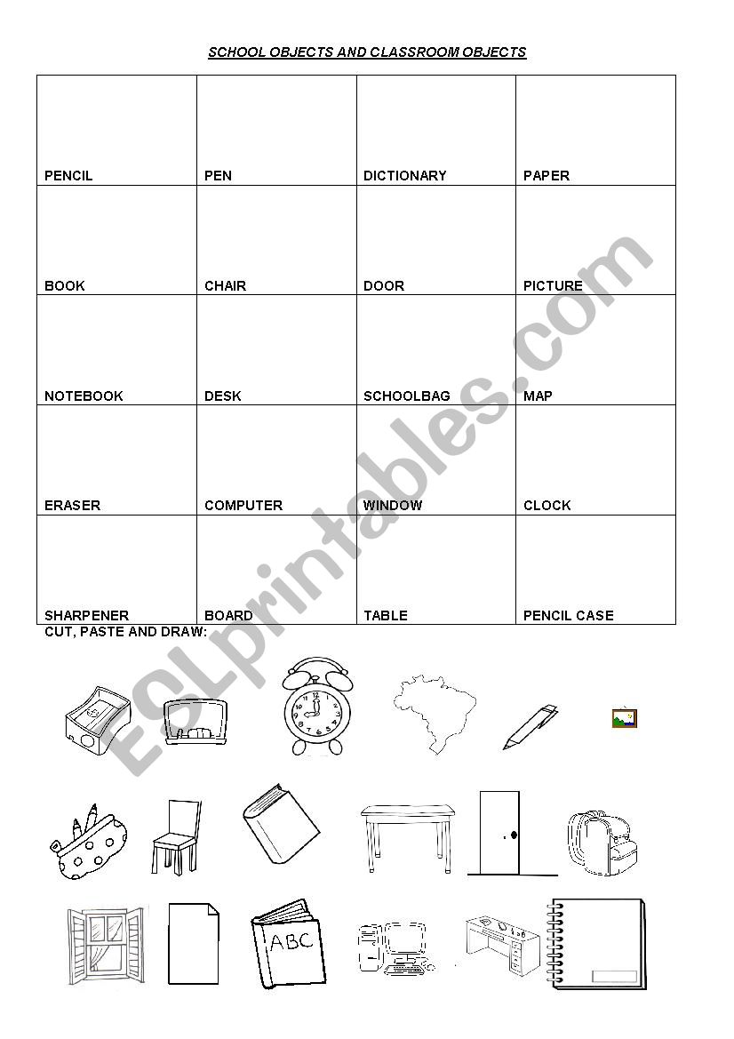 SCHOOL OBJECTS AND CLASSROOM OBJECTS - ESL worksheet by casc