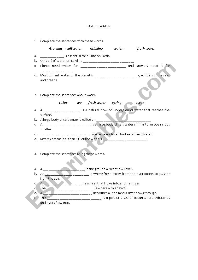 Water worksheet