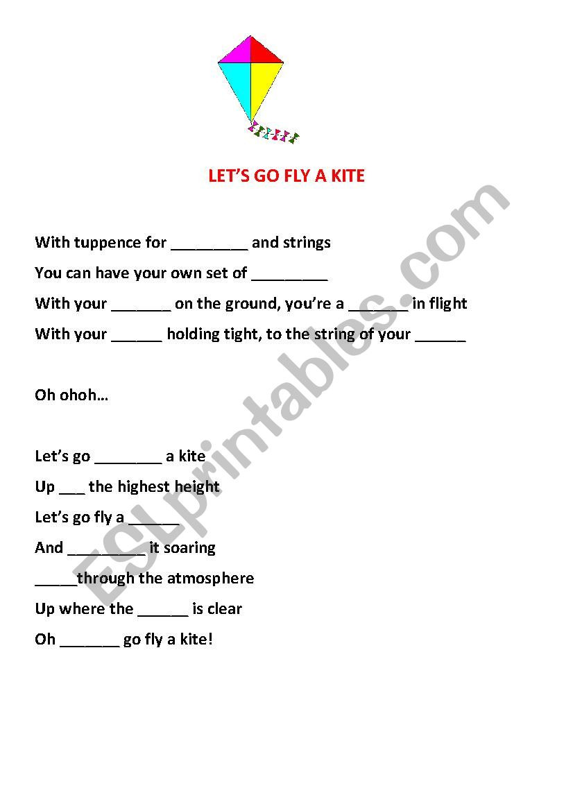 Lets go fly a kite worksheet