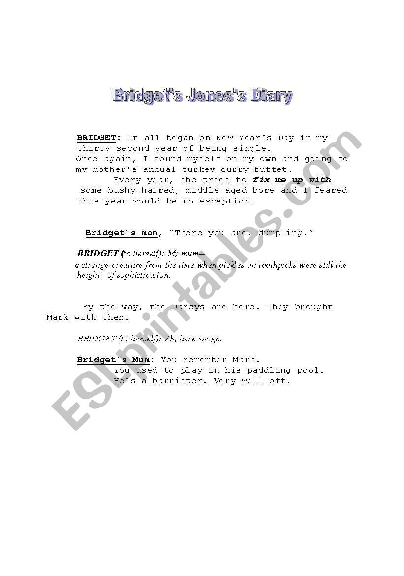 Bridget Jones Diary worksheet