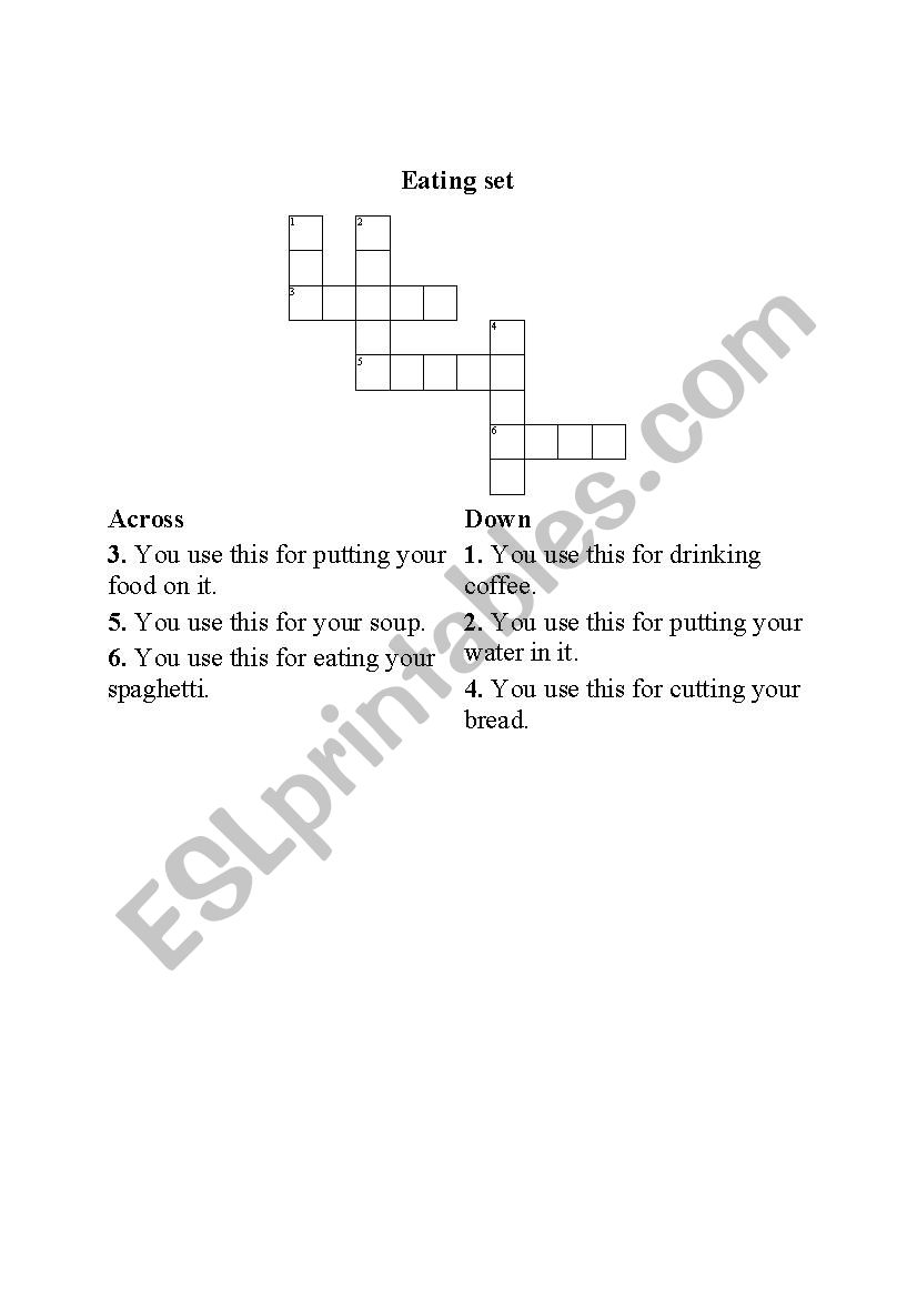 Eating set- crossword worksheet