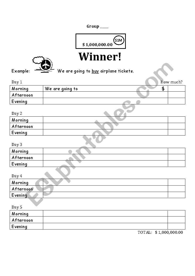 Groupwork Winning $1M worksheet