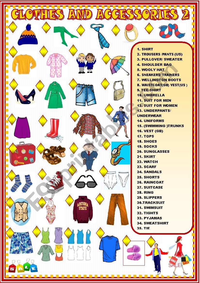 Clothes and accessories : matching 2 - ESL worksheet by spied-d-aignel