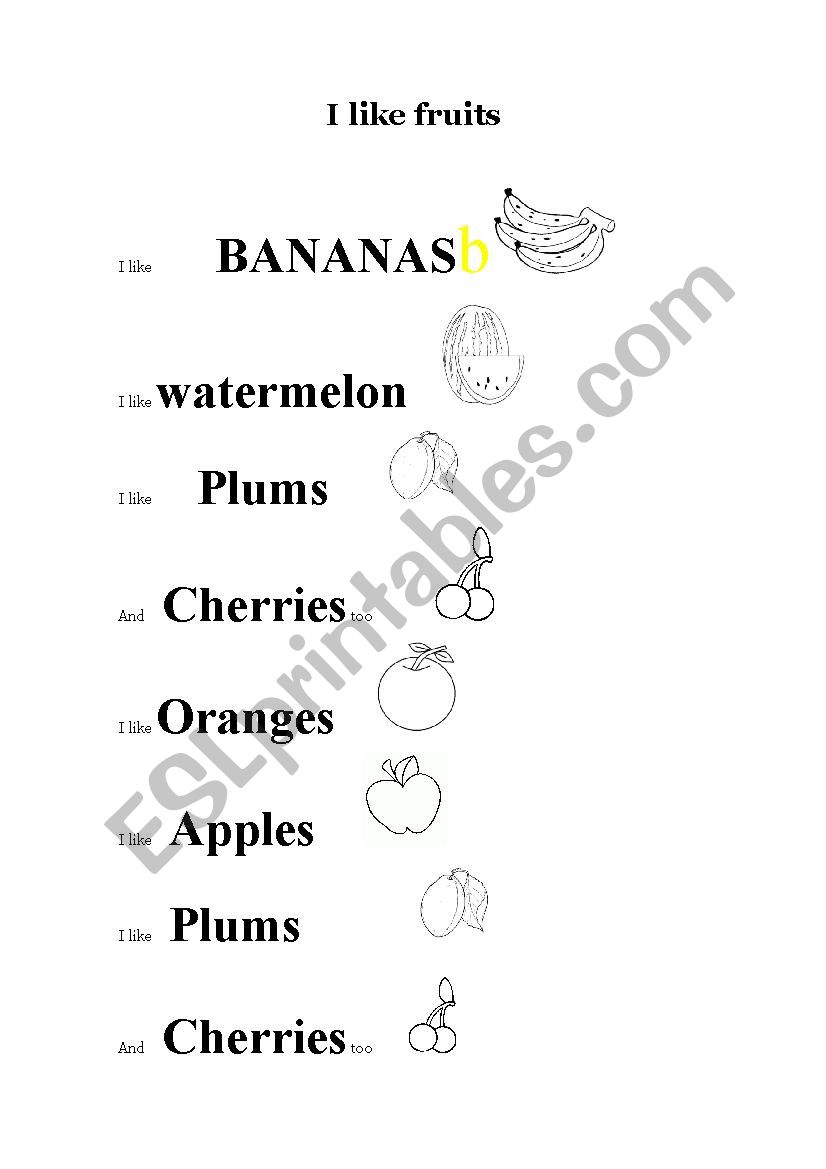 Fruit´s names - ESL worksheet by teachertalitagraca