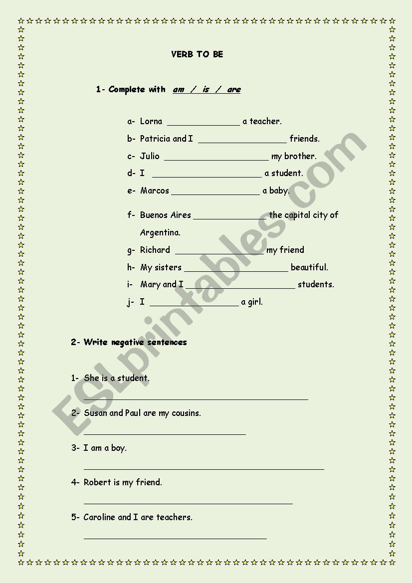 VERB TO BE worksheet