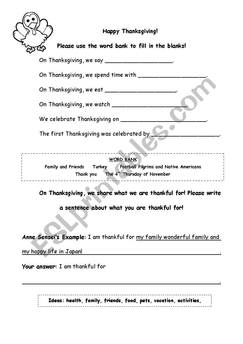 Happy Thanksgiving! worksheet