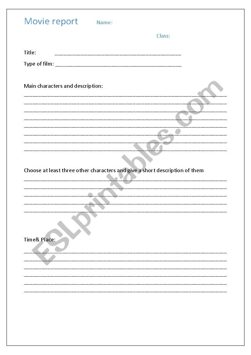 Movie report worksheet