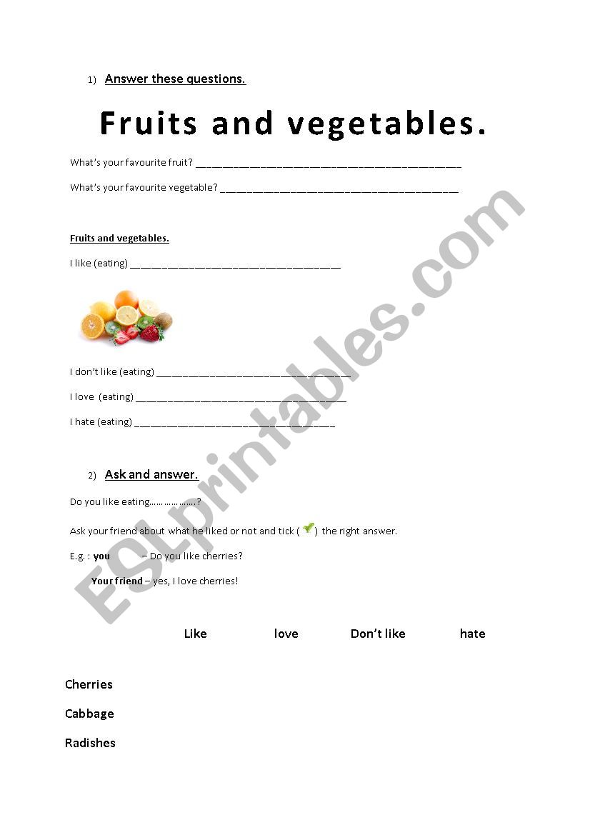 Fruits and Vegetables. worksheet