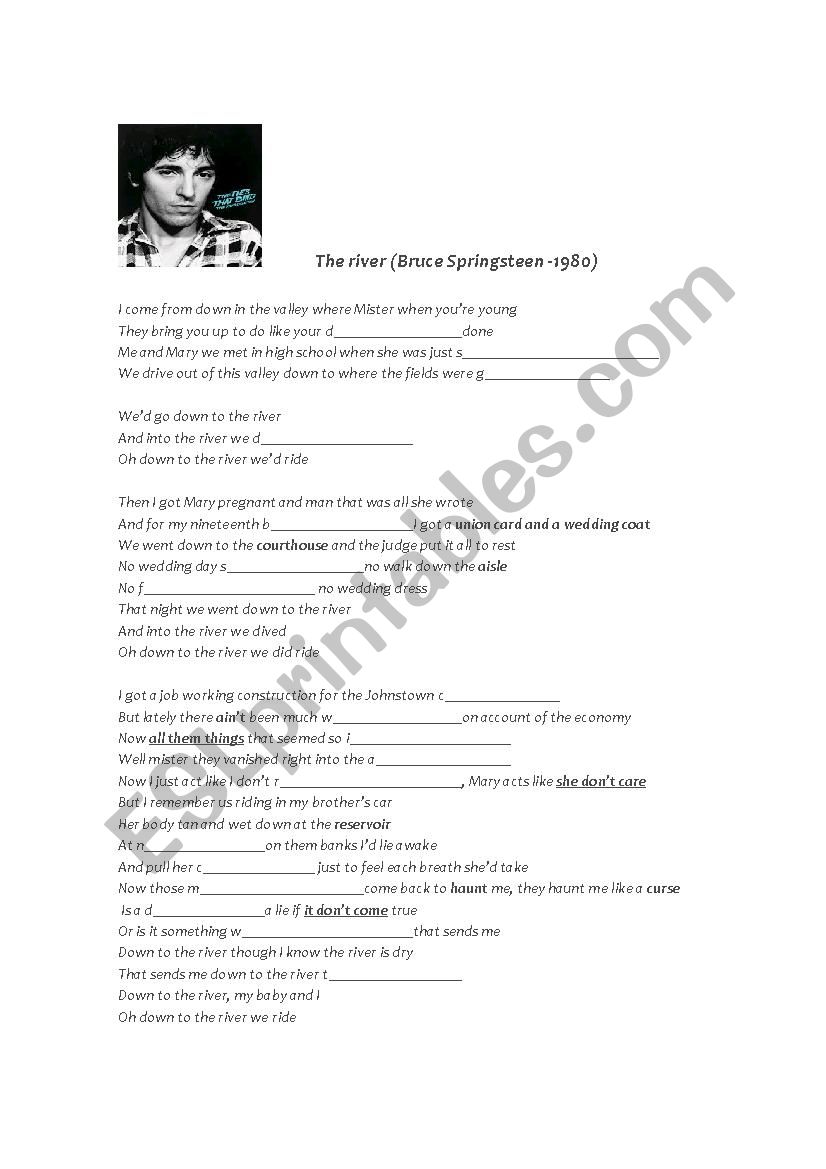 The River (Bruce Springsteen) worksheet