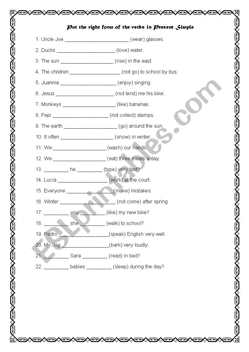 Present Simple worksheet