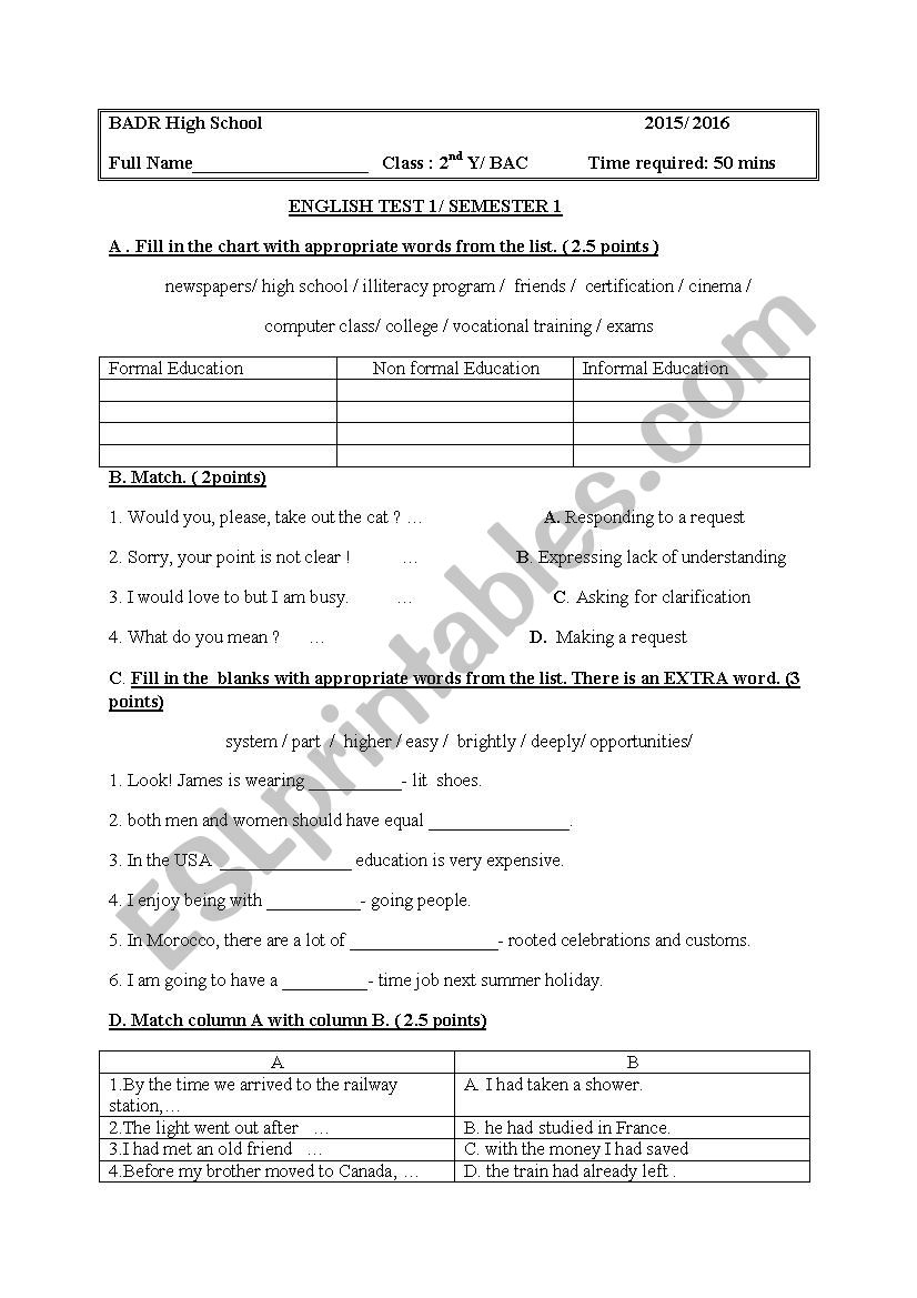 Test  worksheet