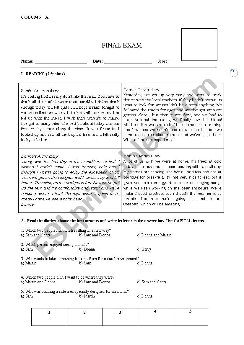 FINAL EXAM - ESL Worksheet By Rosealviar