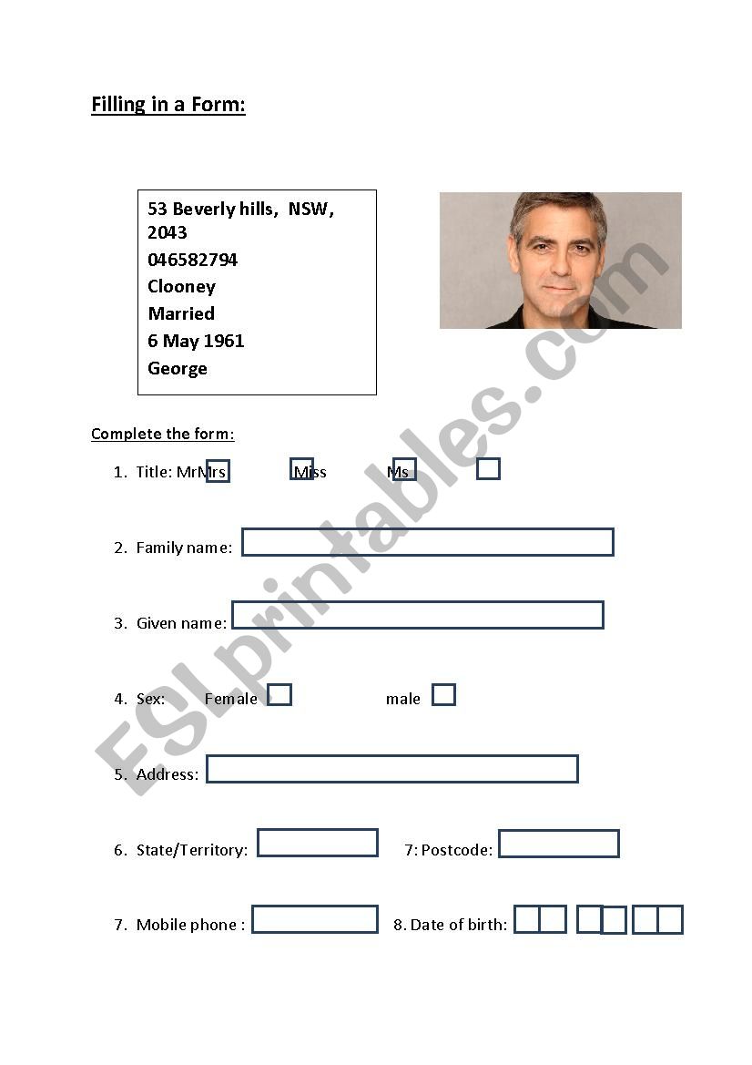 Filling a form using the information given 