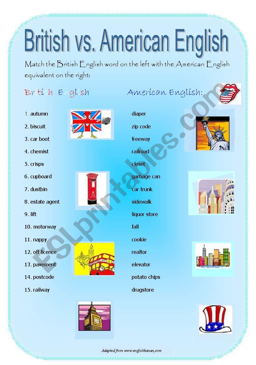 British English Vs American English ESL Worksheet By Viggia F 