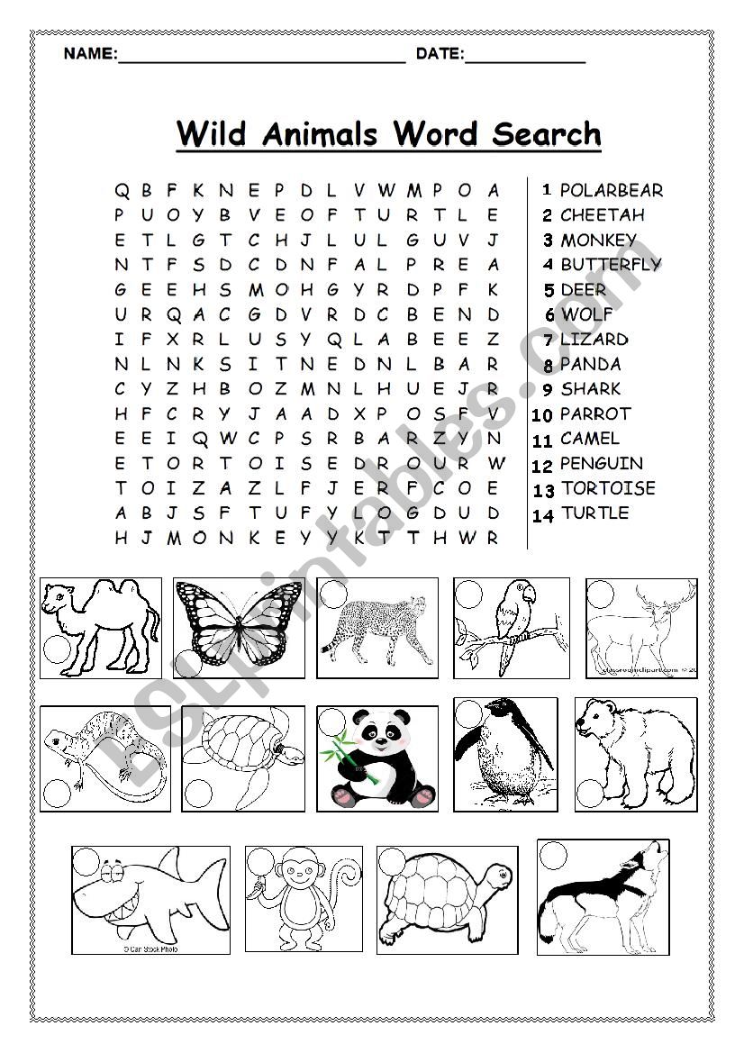 Wild Animals Word Search ESL Worksheet By Zehra 014