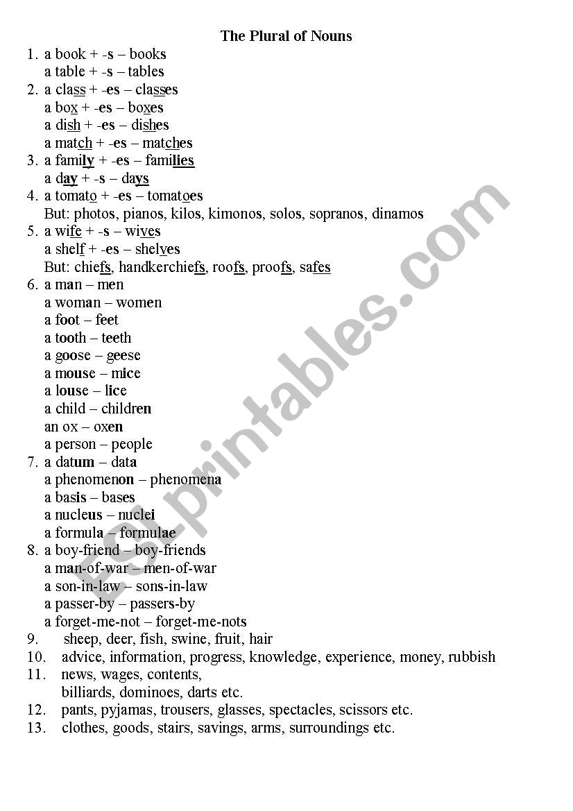 Plural of Nouns worksheet