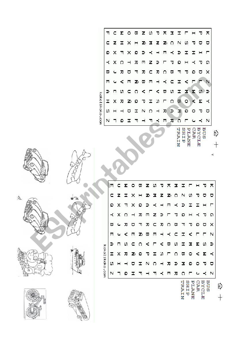 means of transportation worksheet