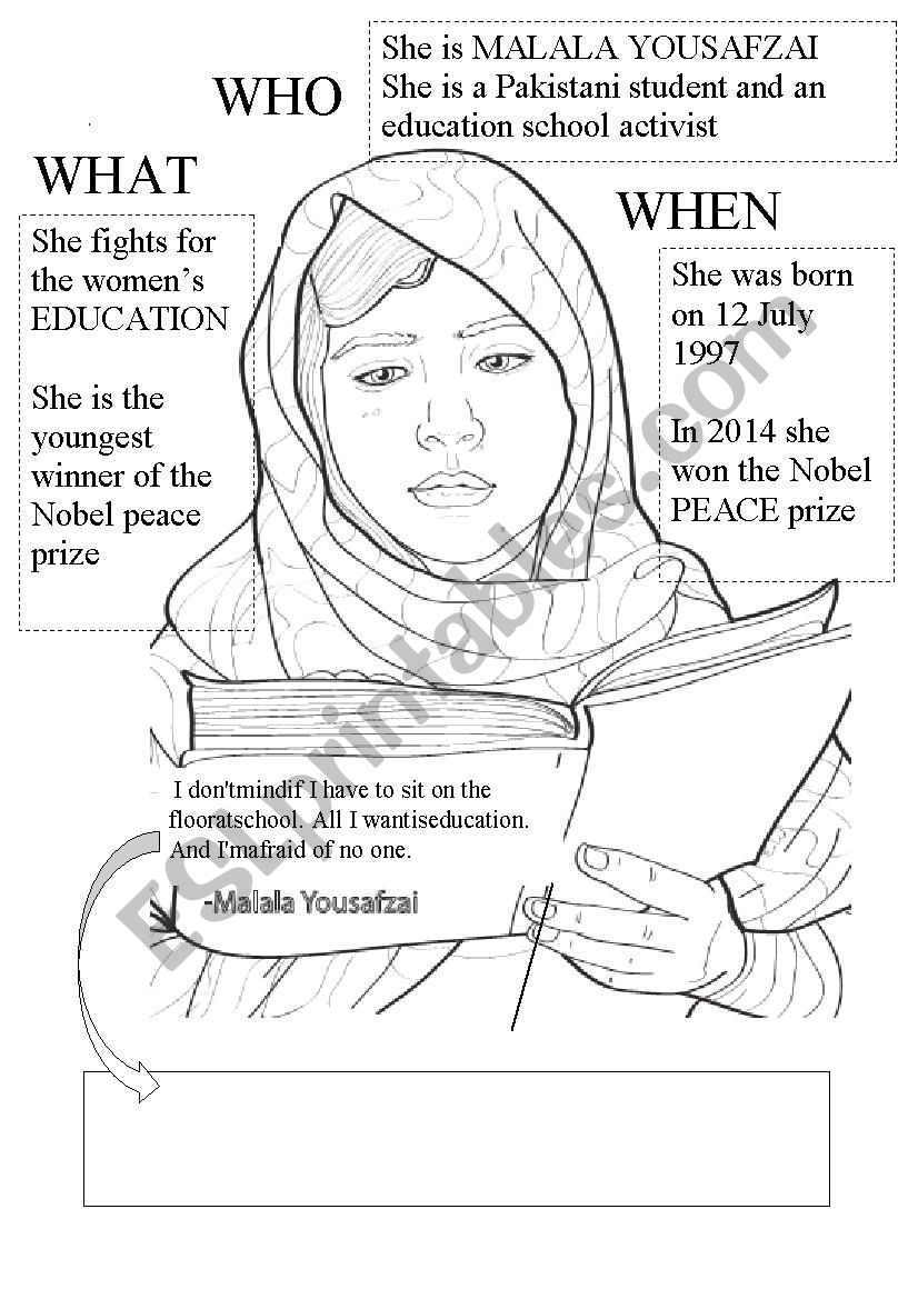 Malala Yousafzai ESL Worksheet By Amypiccy