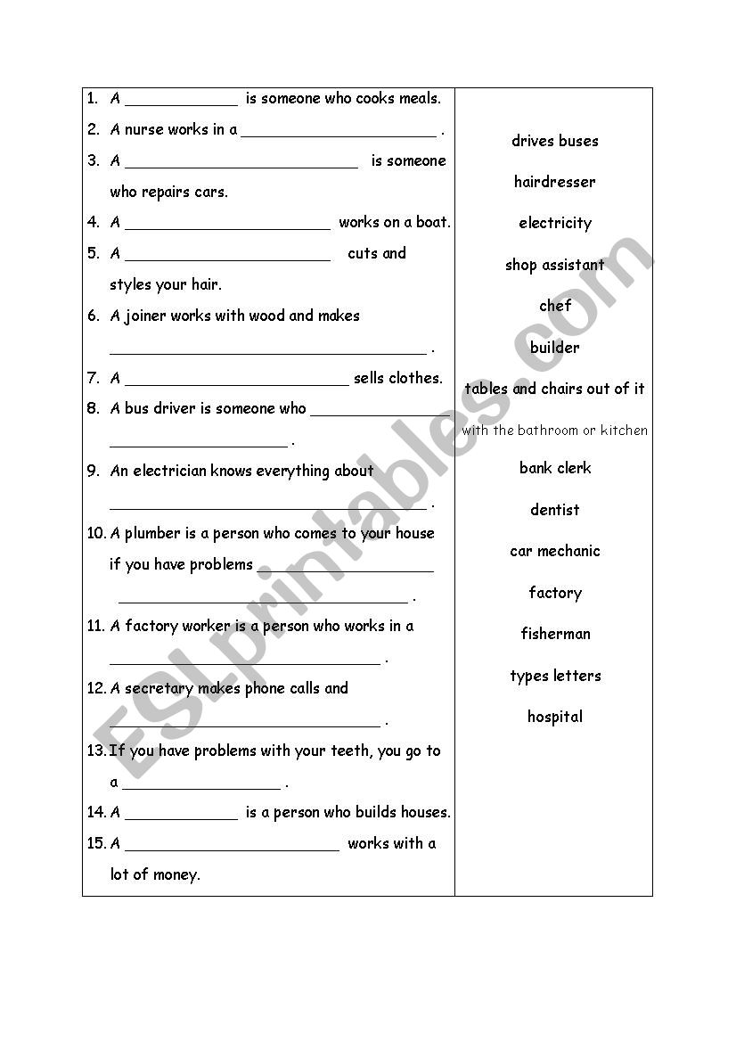 Jobs worksheet