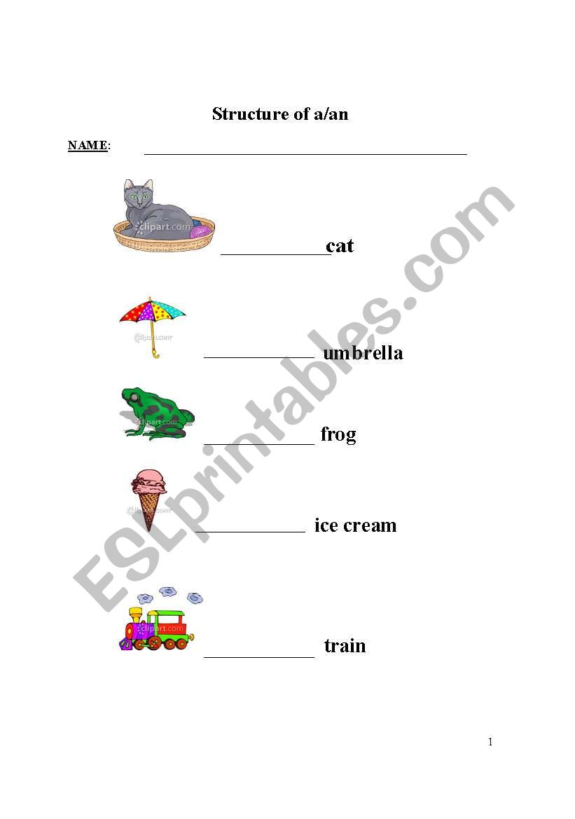 Use of a or an worksheet