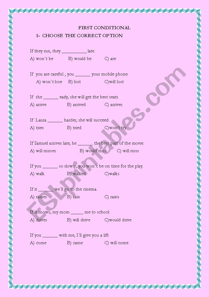 FIRST CONDITIONAL worksheet