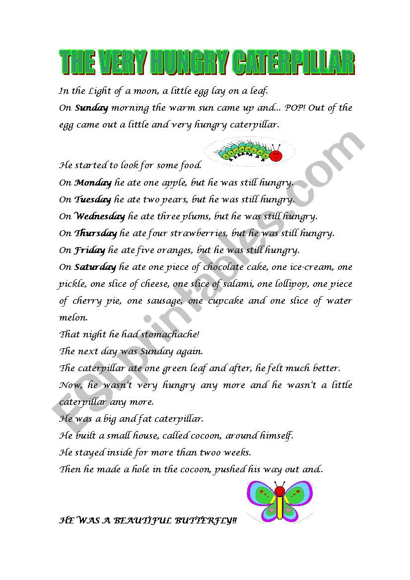 The very hungry caterpilar worksheet