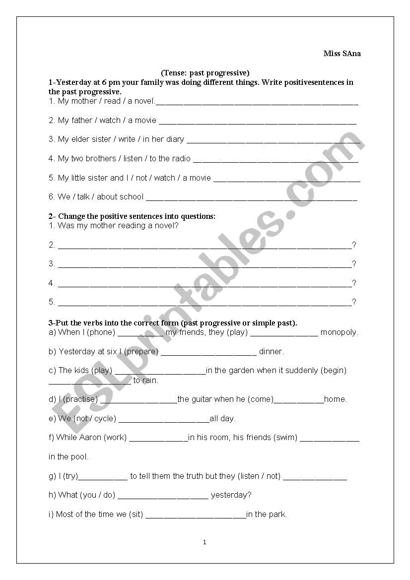 PAST PROGRESSIVE worksheet