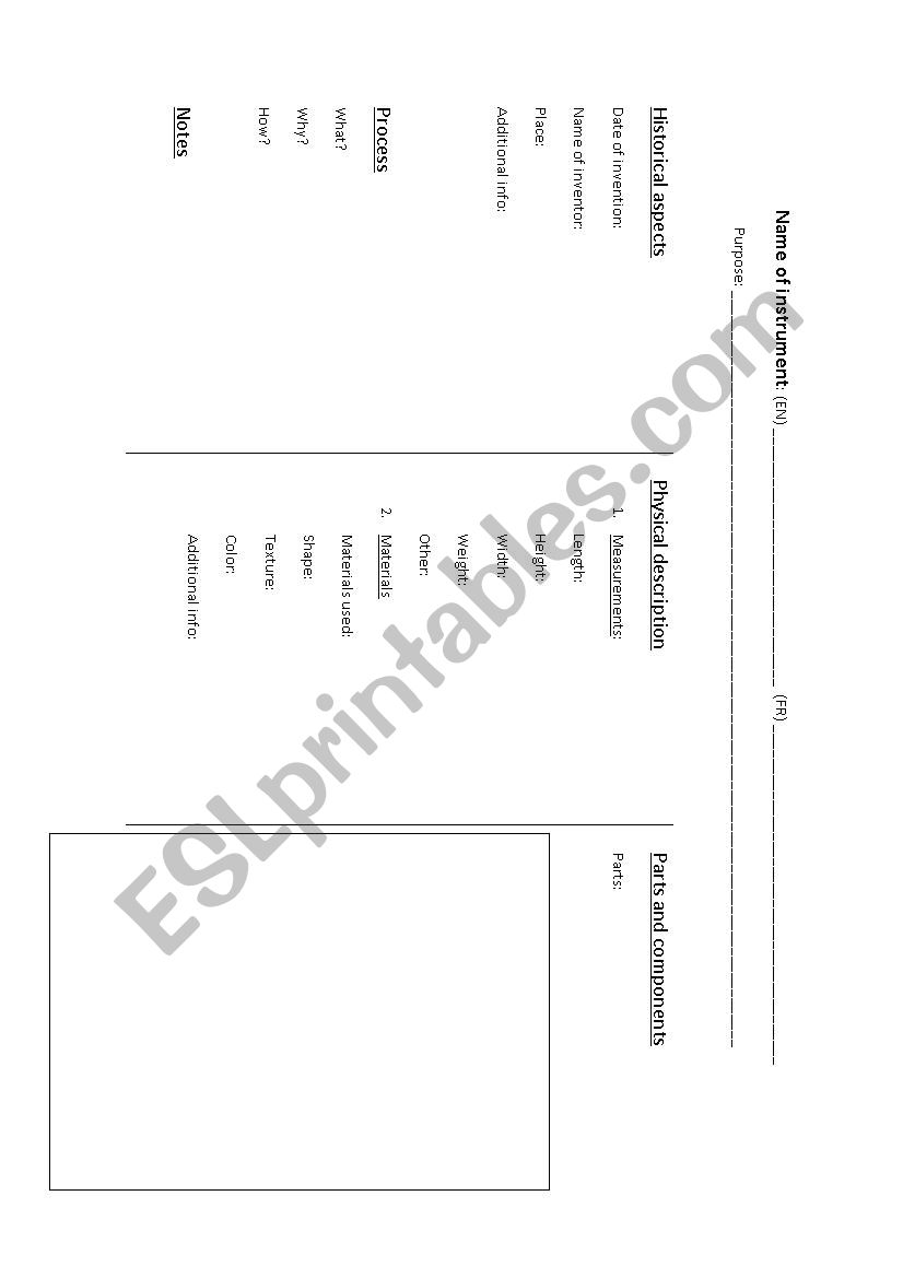 Technical specifications worksheet