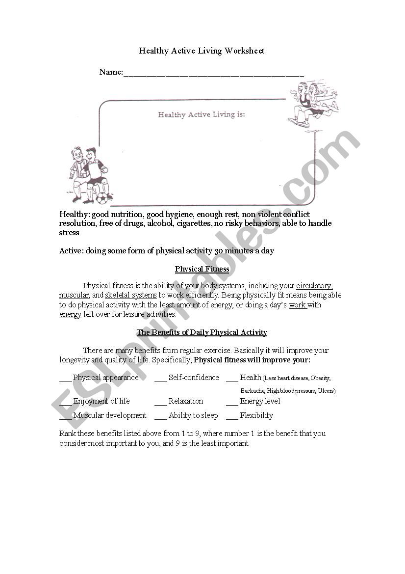 Helathy Activities worksheet