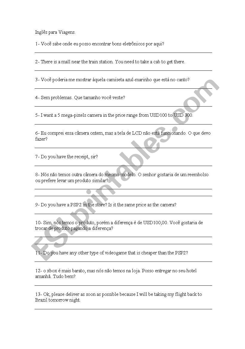 Trip worksheet