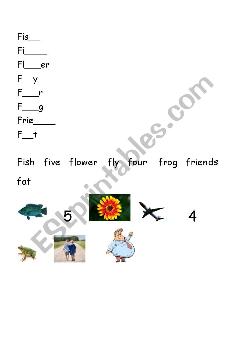 Letter F words worksheet