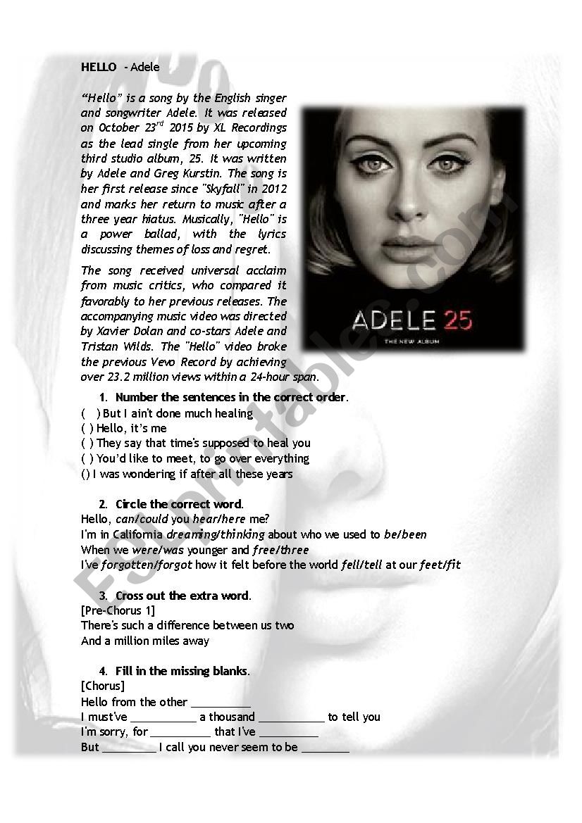 Hello-Adele worksheet
