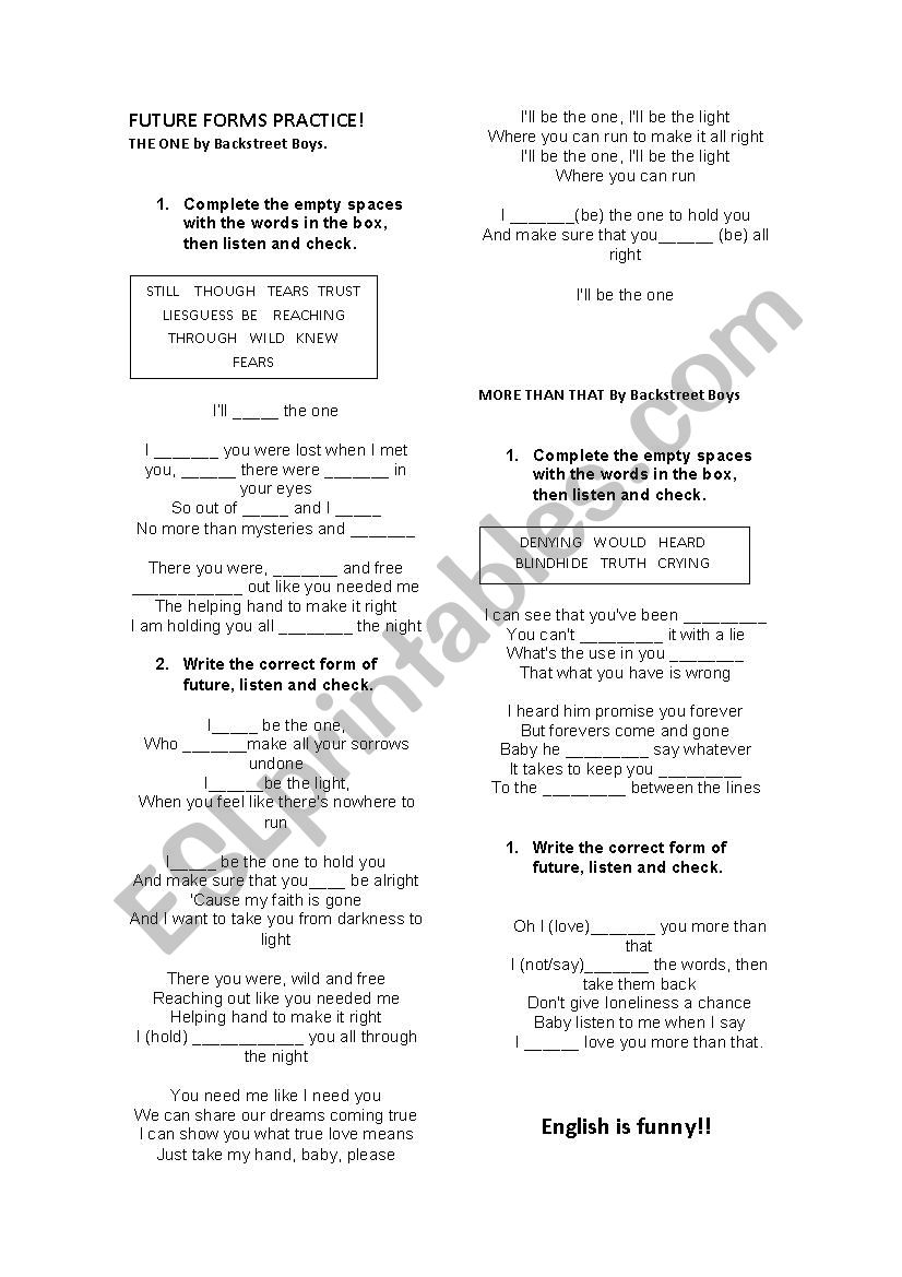 FUTURE FORMS PRACTICE worksheet