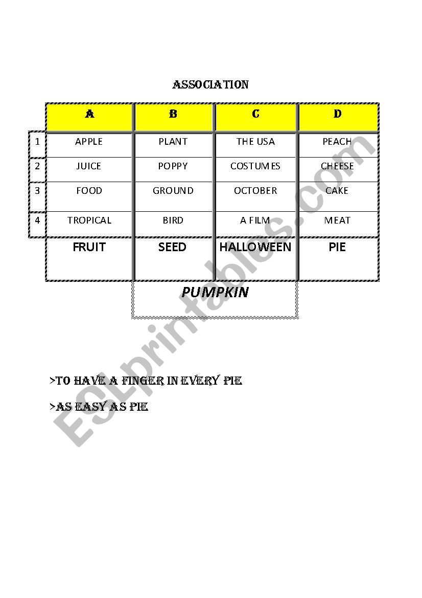 Pumpkin-association game worksheet
