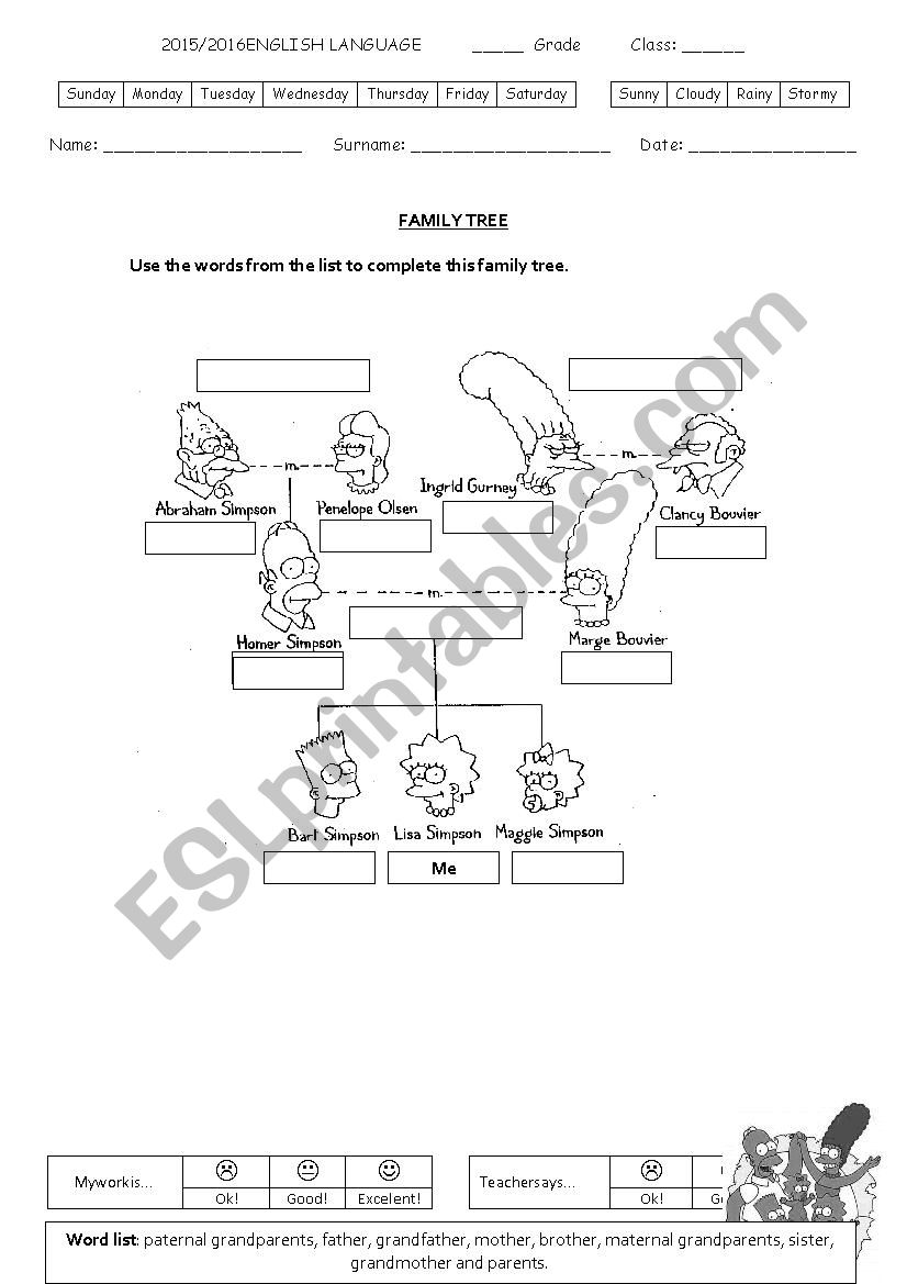 simpsons family tree worksheet